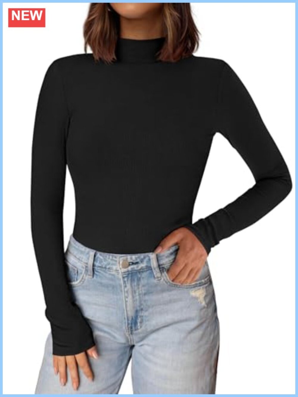Mock Turtleneck Long Sleeve Slim Fit Ribbed Knit Top